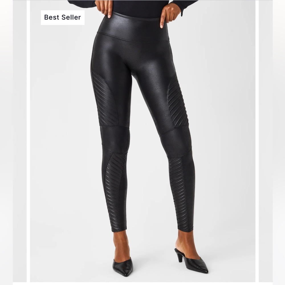Spanx faux leather moto leggings, size small